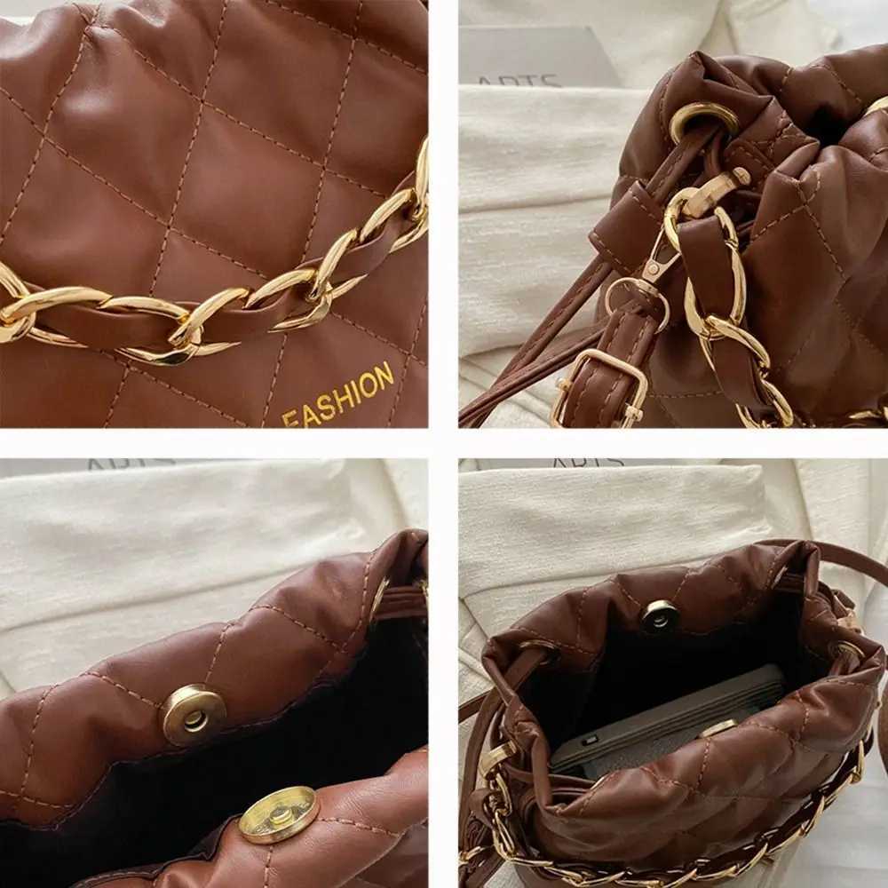 PU Leather Shoulder Bag Fashion Large Capacity Solid Color Cross Body Bag Chain Handbag for Women Y250319