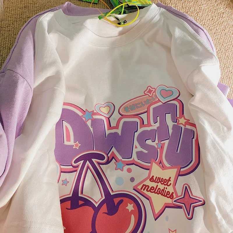 Women T Shirt Fruit Print Harajuku Tshirt Kawaii Loose Short Sleeve Cute Oversized Tee Clothes Y2k Top Anime Graphic T-shirtT250320