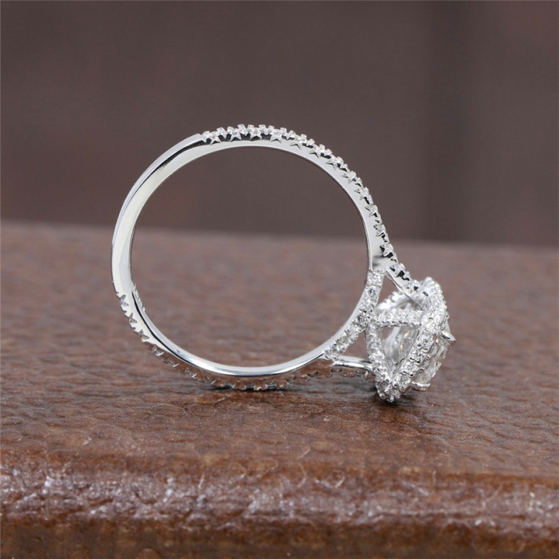 Jewelry 18K White Real Gold 1.0 Carat Radiant Shape Lab Diamond Engagement Ring For Women HPHT Diamond Half Pave Gold Ring