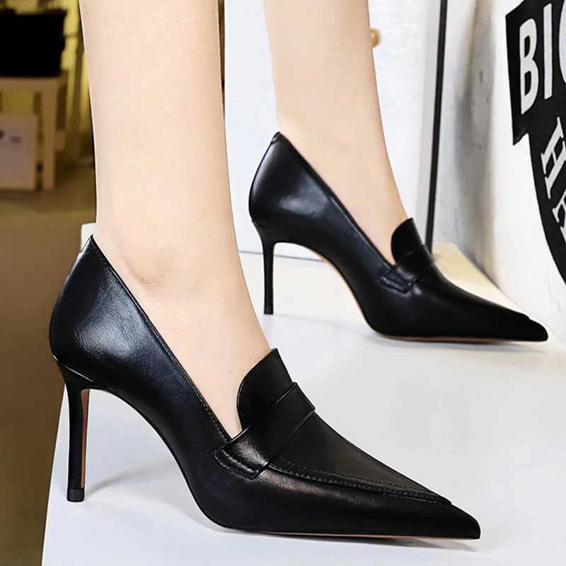 BIGTREE Shoes Wen 8 cm H Wen Pumps Leather Shoes Stilettos Pointed Toe Occupied Ladies H Off shoes Fem Y250319