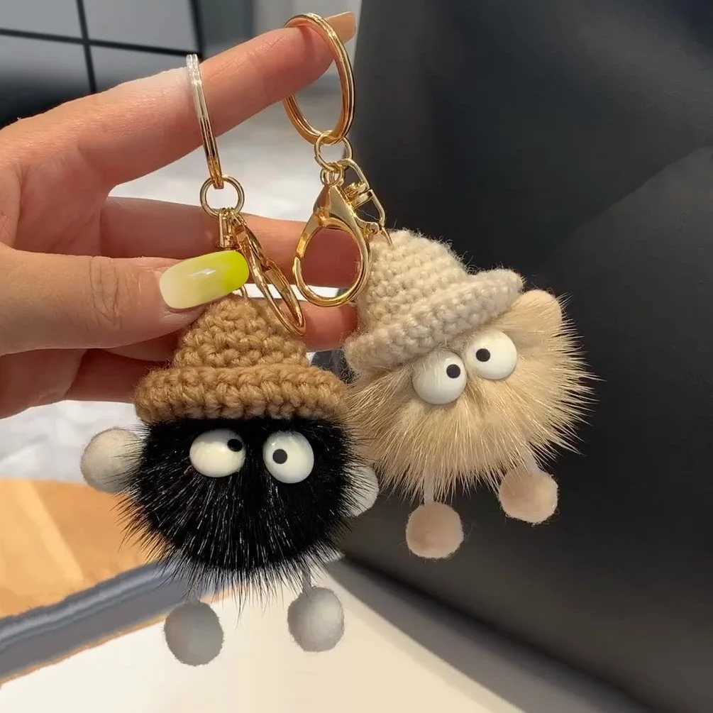 New cute mink fur lanyard Briquettes keychain car keychain pendant plush school bag pendant gift Kavay backpack keychainXJ250319