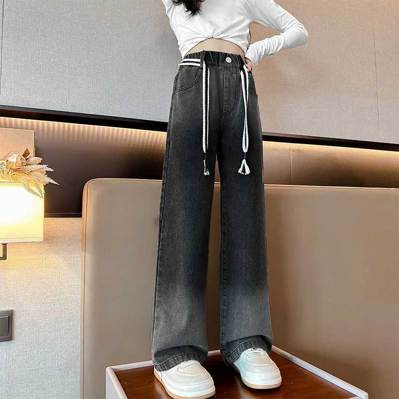 5 To 13 Years Teenage Girls Gradation Jeans Casual Wide Leg Pants Autumn Kids Clothes School Youth Children High Waist TrousersT250326