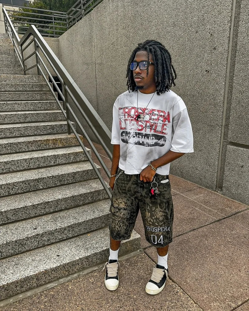 Distressed Oversized T-shirt Y2K Harajuku Punk Alphabet Printed Short Sleeve Mens Hip Hop Trendy Casual Top 250317