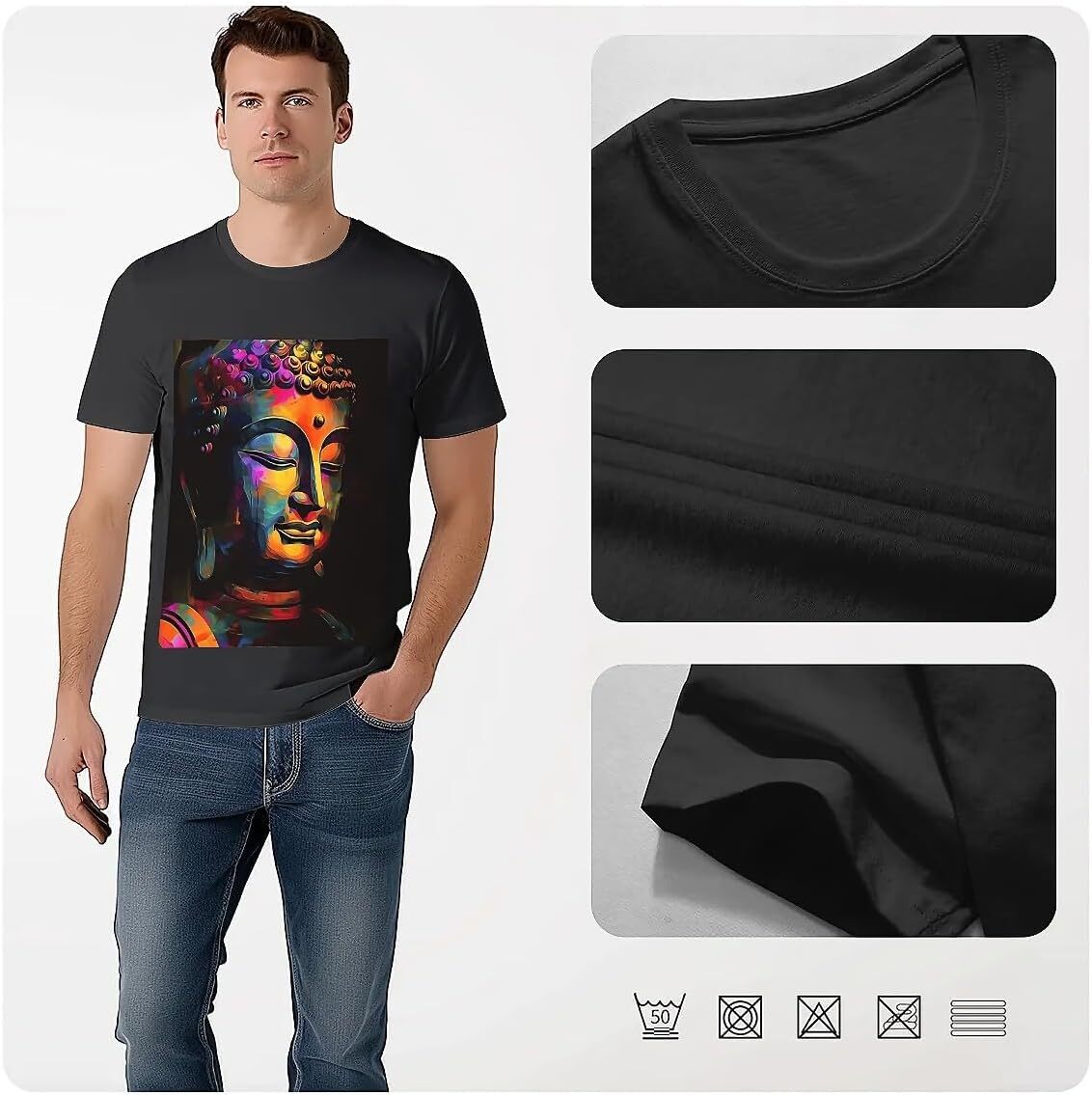 T shirt for Mens Mens Novelty T-Shirts Graphic 2D Print Summer Short Sleeve Colorful Abstract Buddhas Face Shirts Tshirt Graphic Tee Casual Tops Cloth
