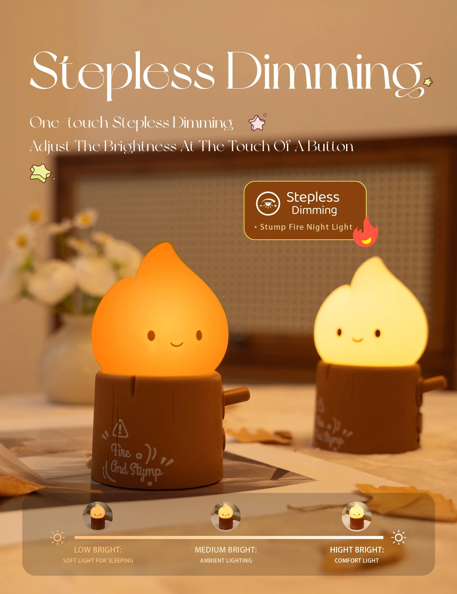 Flameless Candles Night Light Cute Kerosene Sleeping Nightlights Dimmable 2 Lighting Modes Bedside Lamp For Kid Bedroom 250319