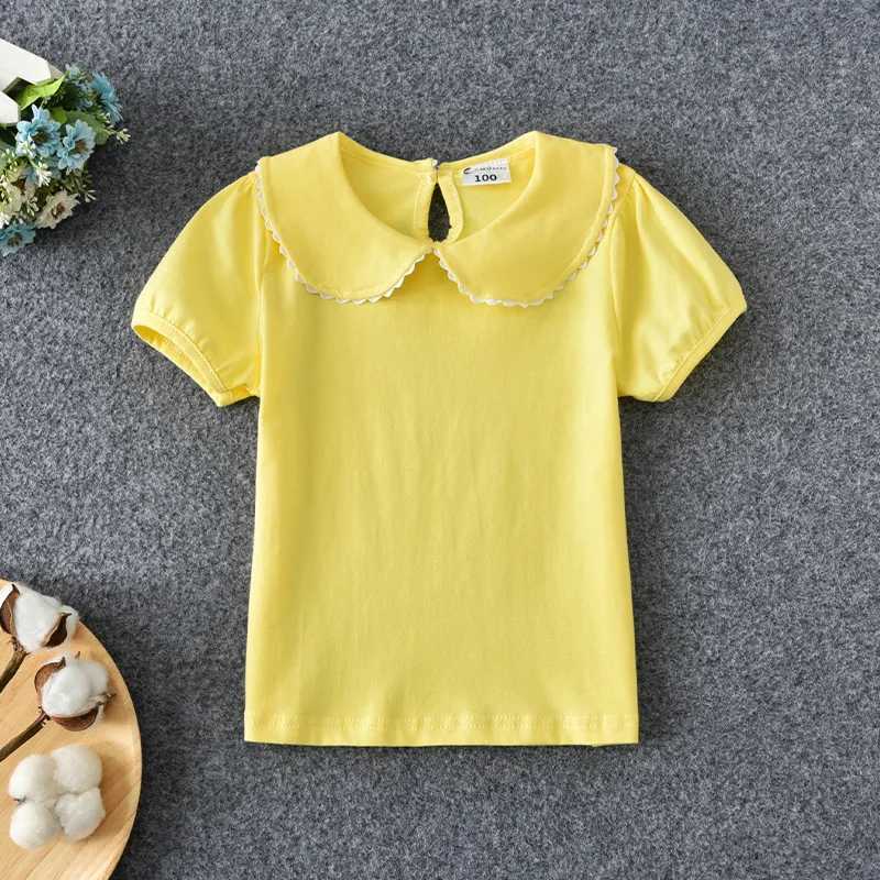 Girls T-shirt summer short sleeved cotton T-shirt Peter Pan collar baby and toddler shirt childrens top childrens clothingT250320