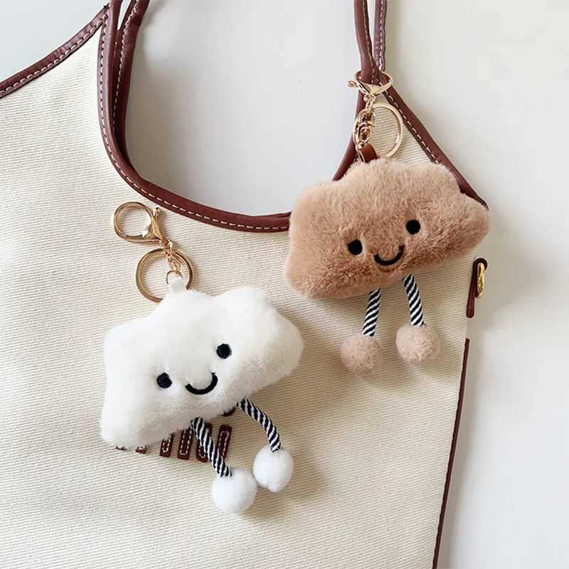 Cute plush white cloud pendant keychain girl bag accessories Kawaii pendant doll couple keychainXJ250319