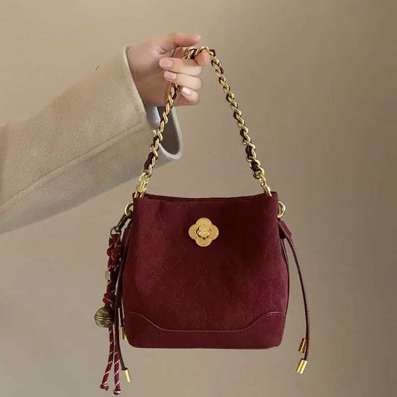 Ladies high-end bag red single shoulder cross body small bag Chinese style palace museum series bucket bag Y250319