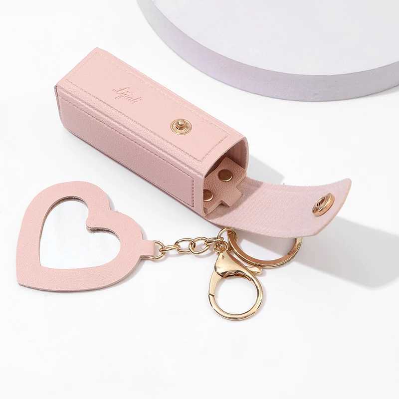Portable leather lipstick bag makeup bag lipstick bag key chain bracket lipstick protective cover with mirrorXJ250319