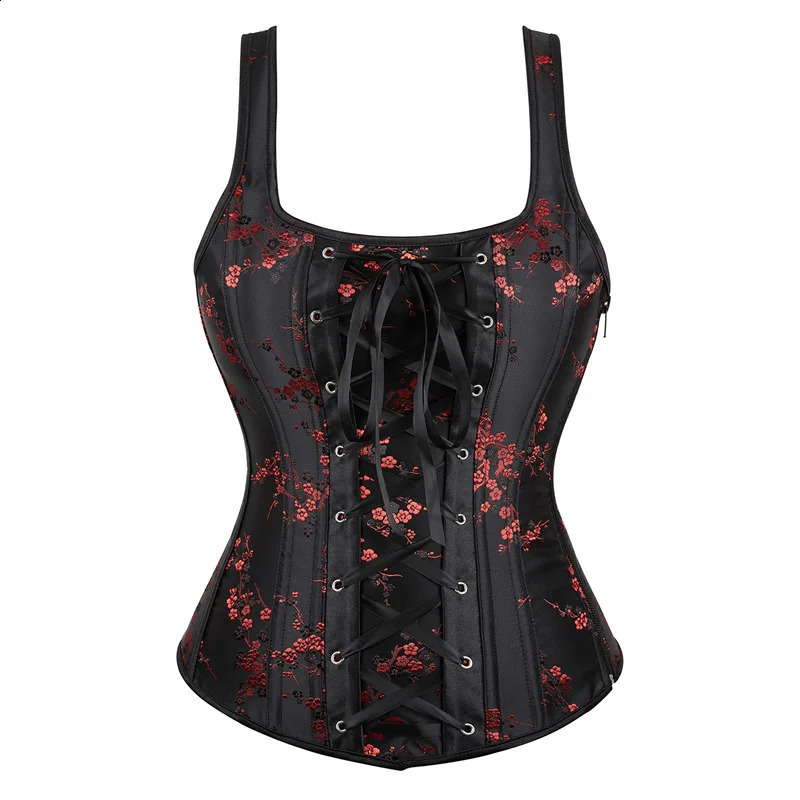 Corset Top Plus Size Sexy Lingerie Women Bustier Strap Embroidery Flower Overbust Corselet Vintage Fairy Burlesque Red Black 250319