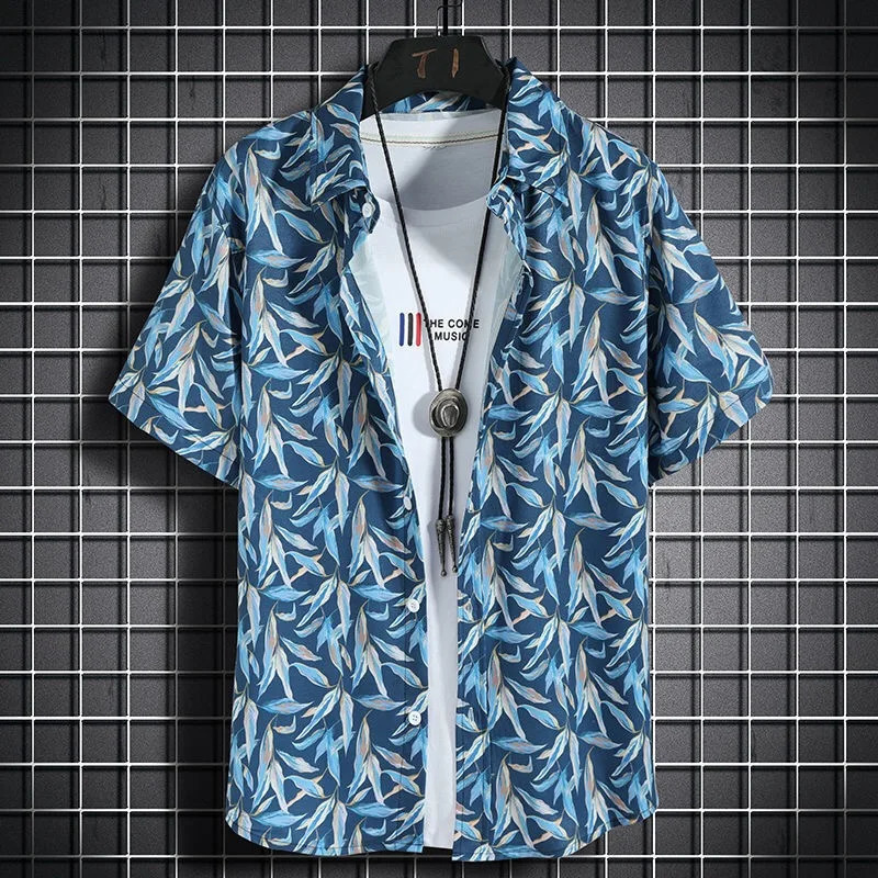 Hawaiian beach shirts mens short sleeved casual beach shirt beach vacation quick drying clothing loose lace top 250320