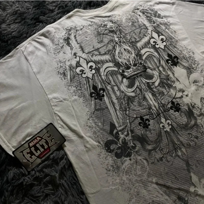 Y2K American Suffering Trendy Retro Fashion Print Round Neck Short Sleeved T shirt Women Y2K Street Style Gothic Couple Sports 250320