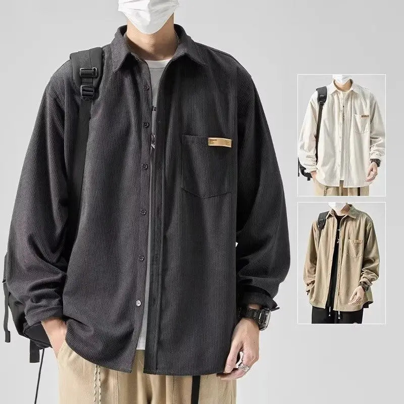 Fashionable and comfortable mens loose casual shirt thick long sleeved Corduroy Versatile Top 250317