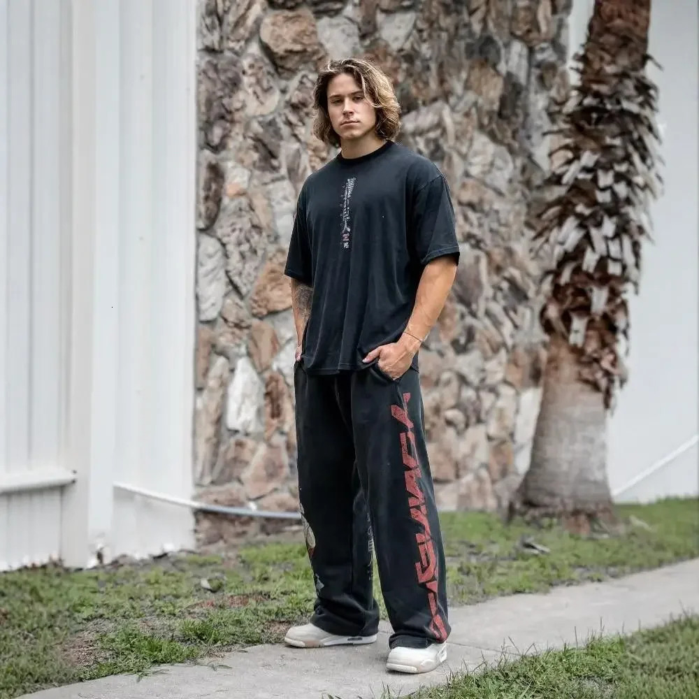 Summer US Younglajoint Anime Attack Titan Slow Runner Cotton Ring Printed Wide Leg Pure Cotton Sports Pants 250318