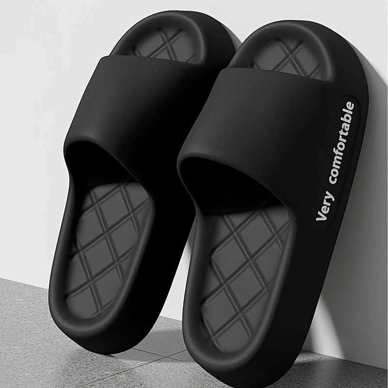 Summer Letter Print Wen Slippers Thick Flat Outdoors Beach Slides For Men Bath Sandals Couple Ladies Shoes Y250320
