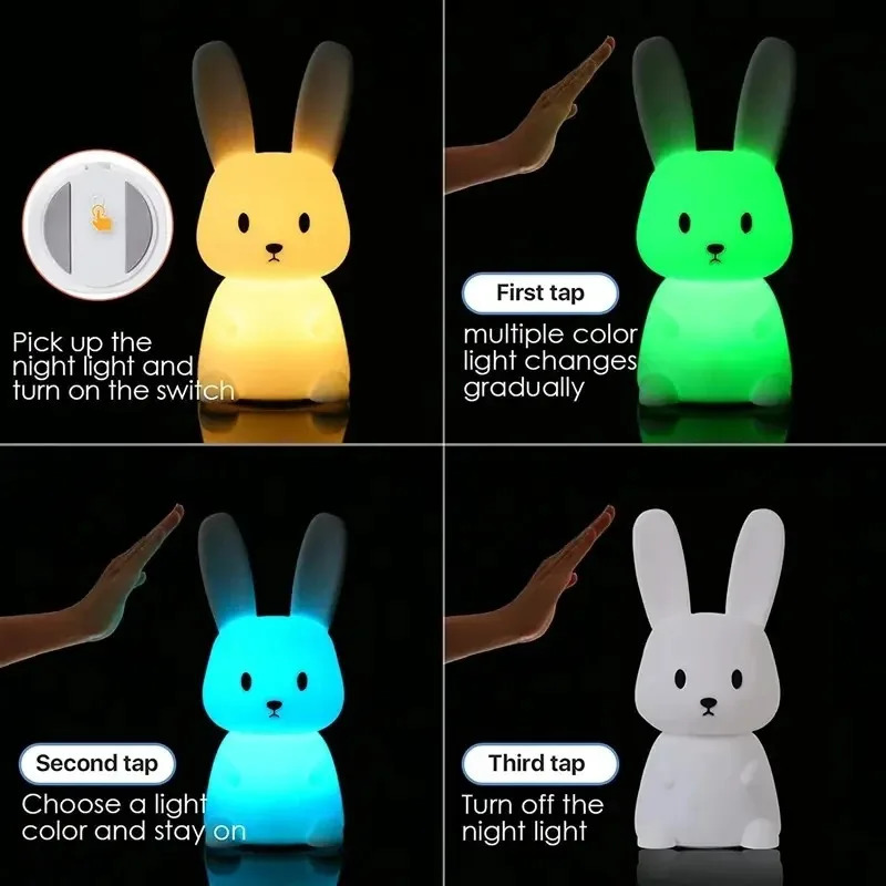 LED Night light Silicone Rabbit Touch Sensor lamp Cute Animal Light Bedroom Decor Gift for Kid Baby Child Table Lamp Home Decor 250319