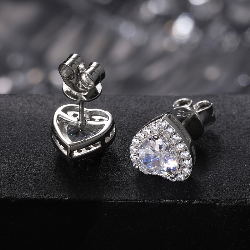 TUHE Unisex VVS1 Heart Moissanite Women Earrings 925 Silver Fine Jewelry Earings 4MM/5MM Silver 925 Fashion Earrings Women Gift