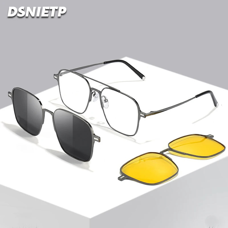 Dsnietp Alloy 2 In 1 Magnet Clip Reading Glasses Men Anti Blue Light Myopia Prescription Glasses Pochromic Eyewear 250228