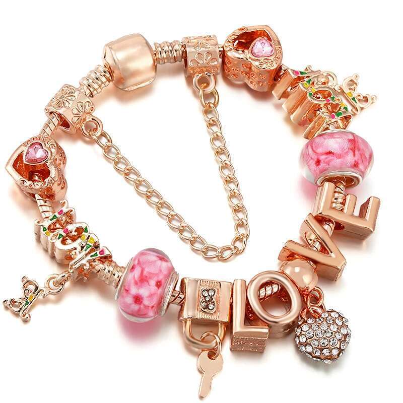 Rose Gold Flower Fairy Bella Beads Pendant Charm Bracelets For Women Men Bijoux Pulseras Jewelry Gift Special Offer