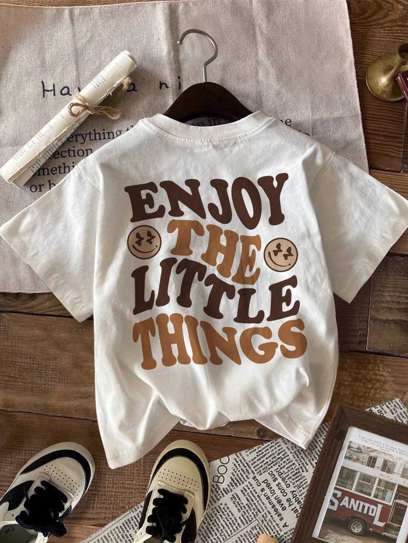Girls casual simple letter back printed T-shirt Kawaii cotton summer T-shirt Y2k Harajuku style childrens clothing top fully matched classicT250320