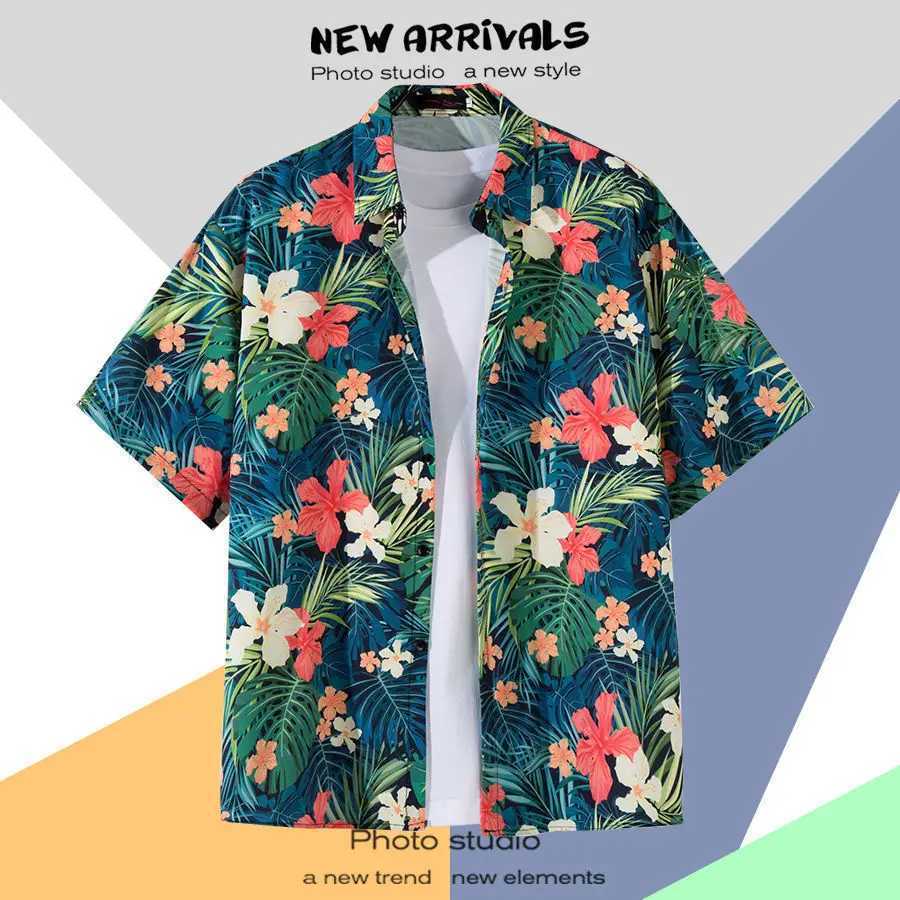 Mens street fashion summer daily shirt Hawaiian cartoon print casual loose shirt short sleeved beach loose top M250320