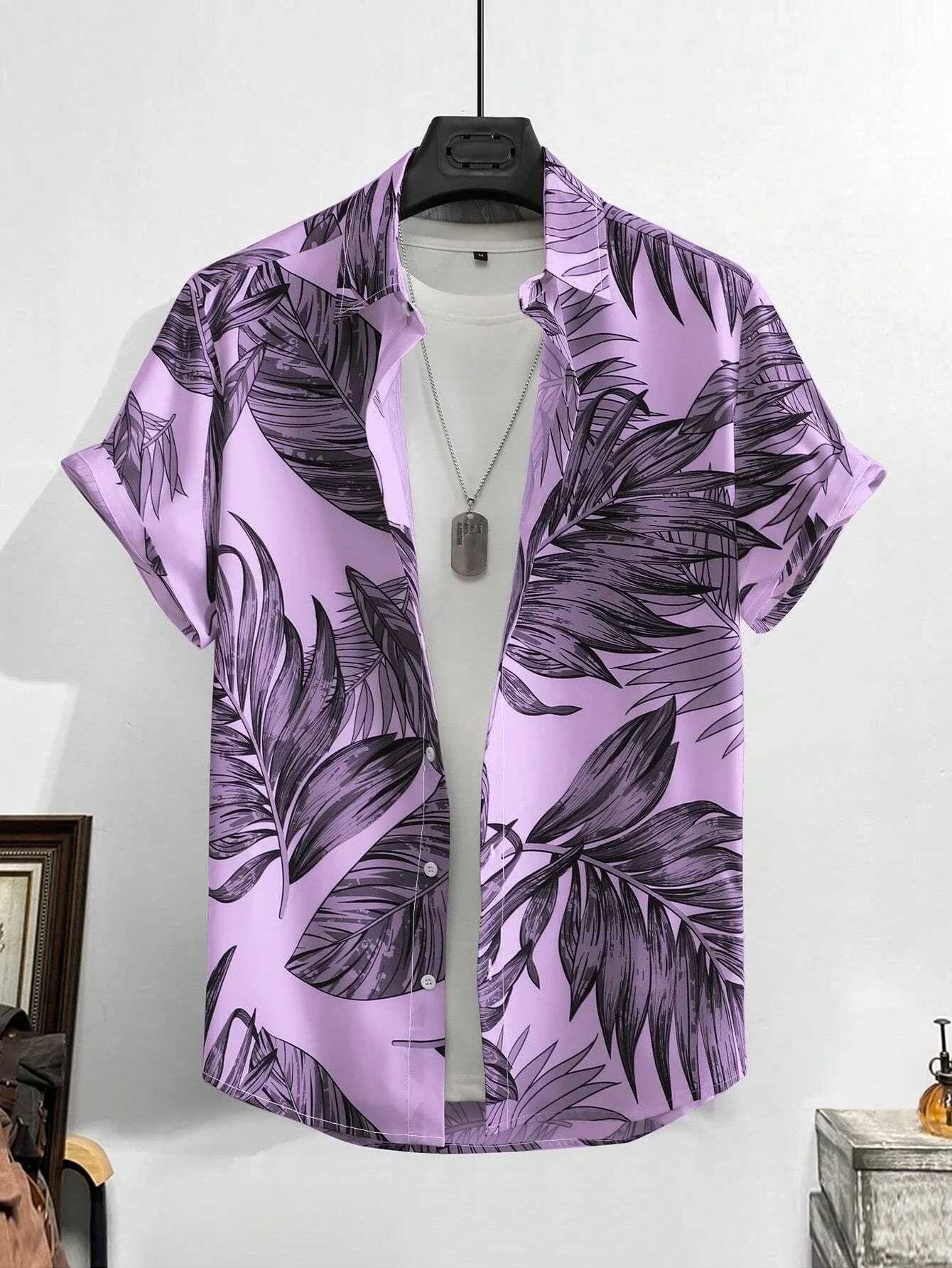 Leaf Tropical Mens Resort Hawaii 3D Printed Shirt Outdoor Vacation Beach Summer Lawn Short Sleeve Spandex Hawaiian Shirt M250320