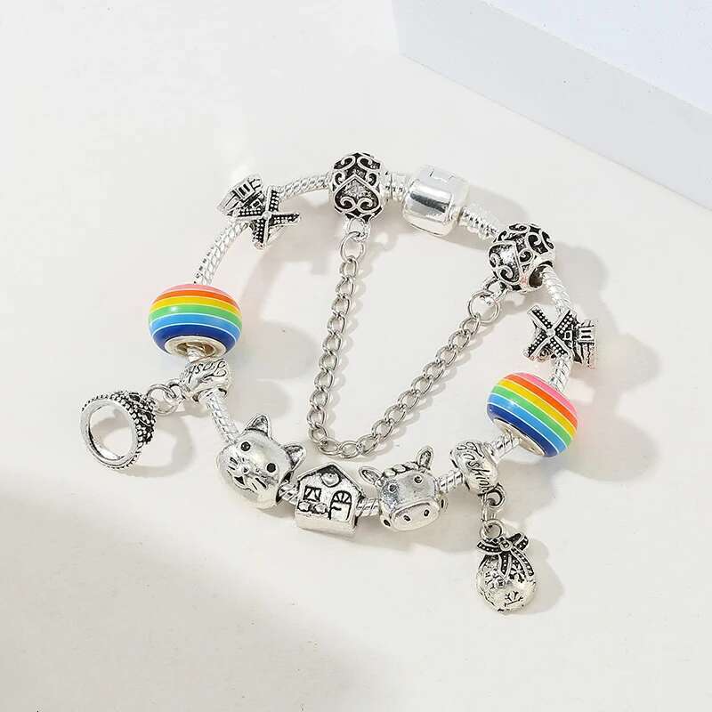 Silver Color Noble Crown Pendant Charm Bracelet With Cute Animal Beads Brand Bracelet For Women 2021 New Fashion Jewelry Gift