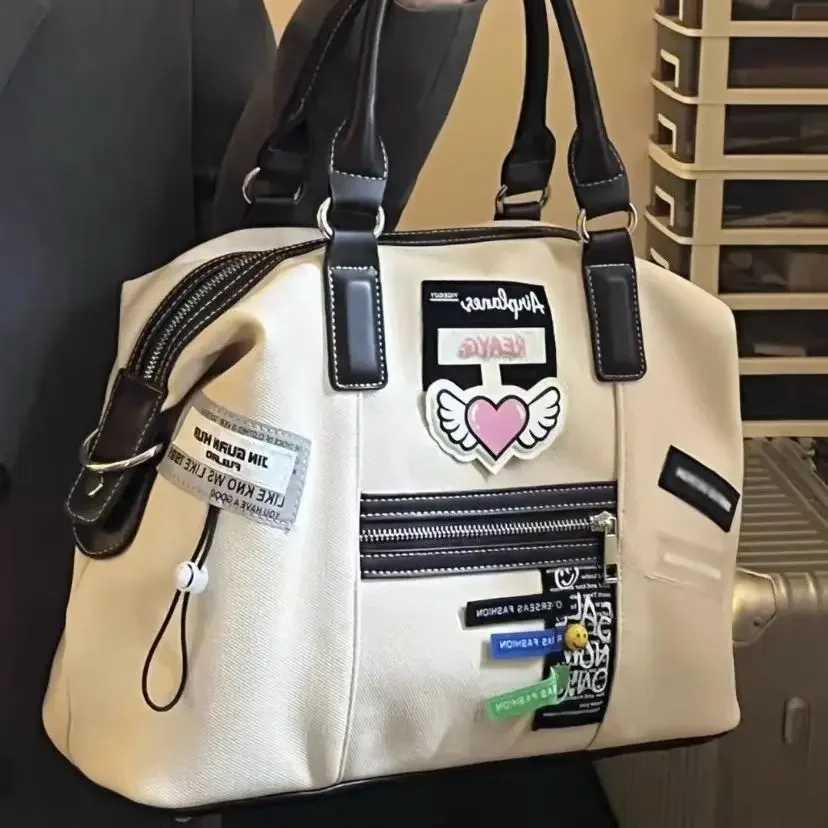 Womens bag retro creative label casual canvas cross body travel bag trend large capacity travel bag Y250319
