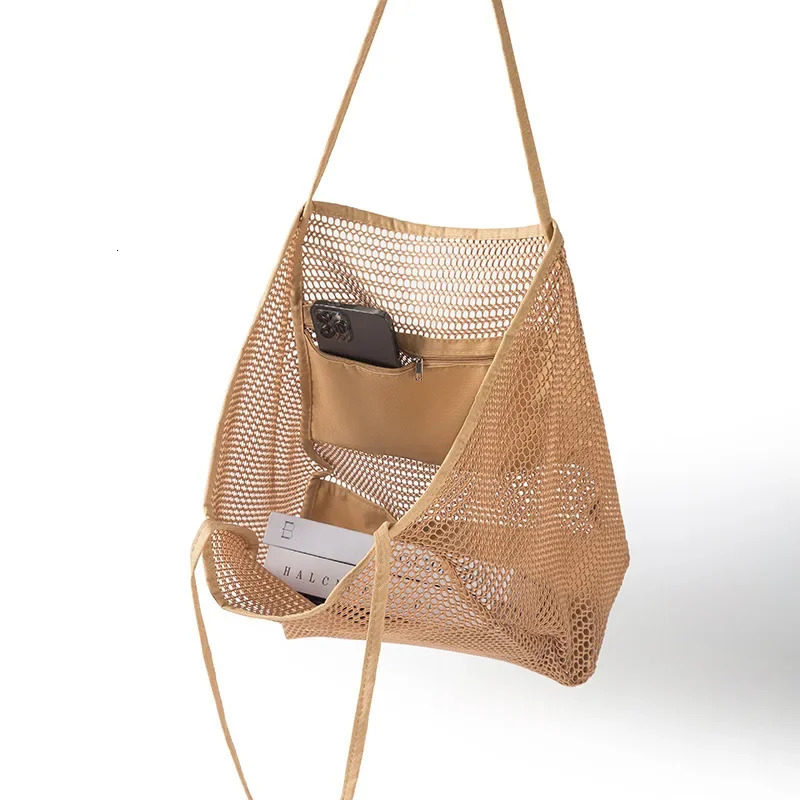 1pc Womens Multi Pockets Suitable for Outing Travelling Beach Mesh Bag Tote Large Bag Mesh Bag Swimming Bag R250320