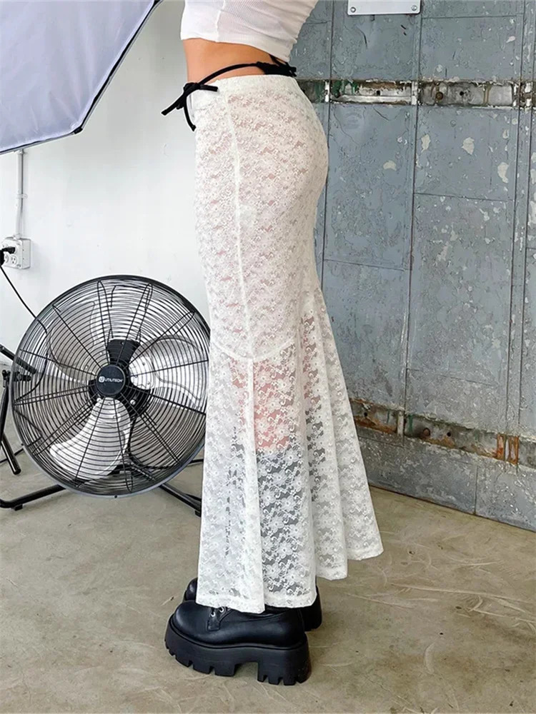 Women Lace Long Skirts Retro Gothic Y2K Midi Skirts High Waist Swing Skirt Summer Fall Bohemian Beach Club Sexy Streetwear 250320