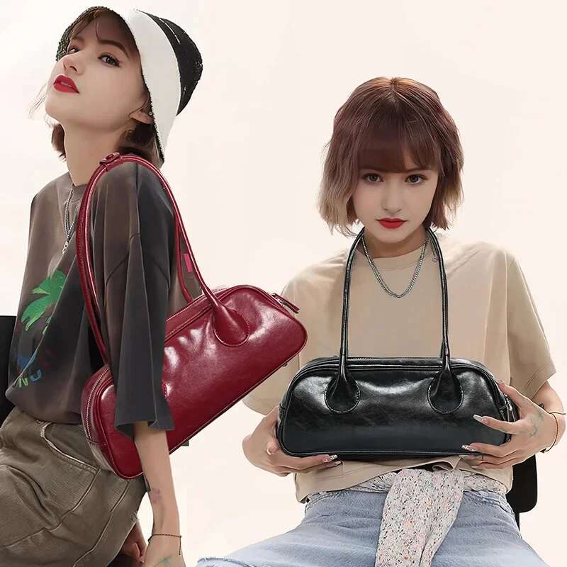Fashion Portable Baguette Retro High-Quality Cowhide Large-Capacity Bowg Underarm Shoulder Bag Niche Design Light