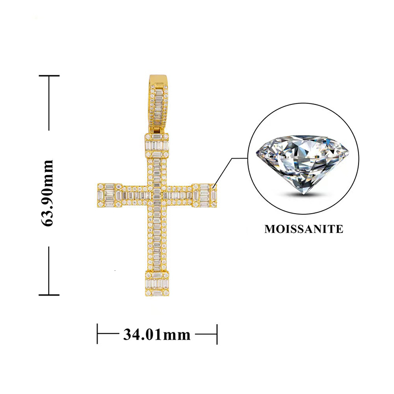 Iced Moissanite Cross Pendant Hiphop 925 Silver Rectangle D Color Moissanite Diamond Pendant Women Men Ins Handmade Jewelry Gift