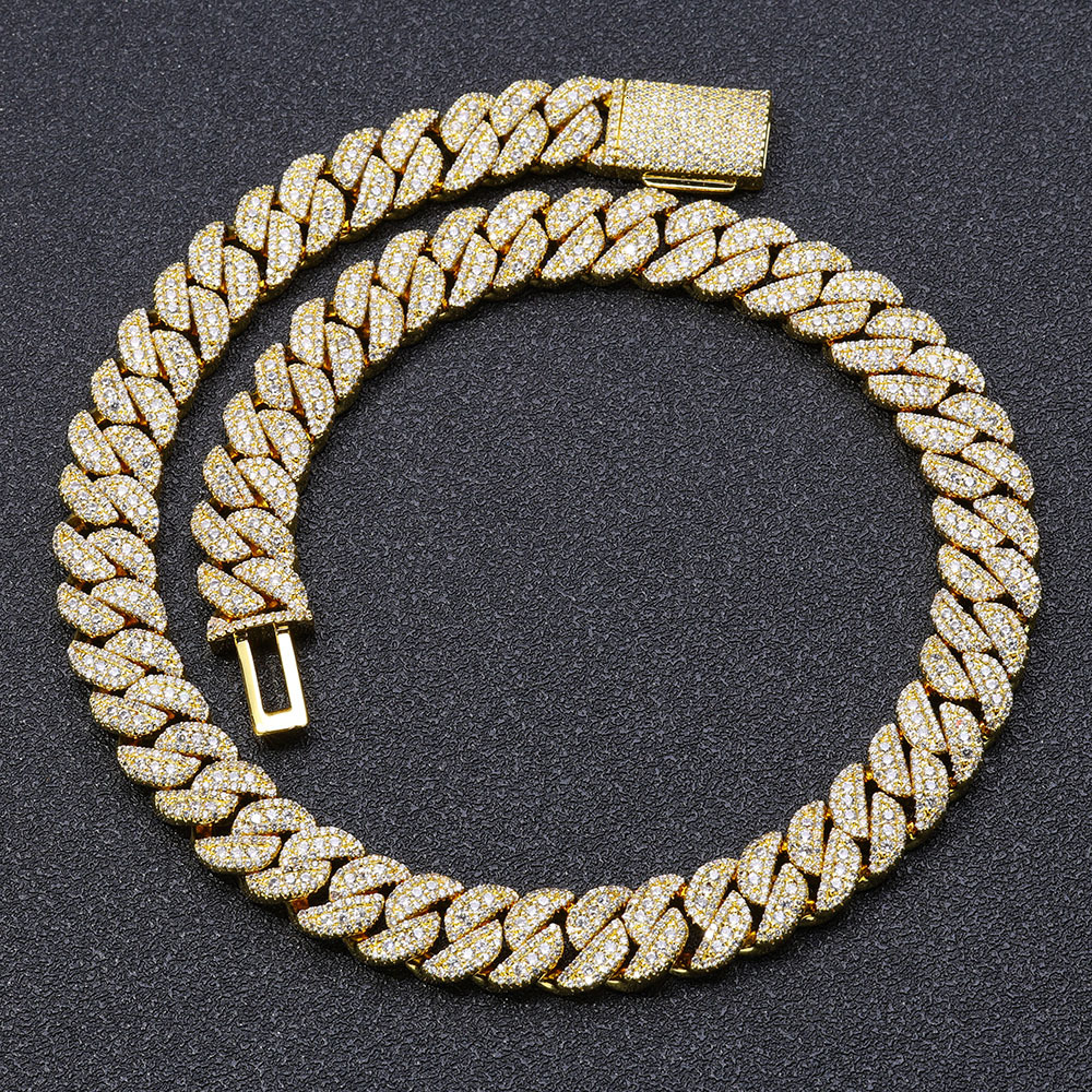 NUOYA 14mm Iced Out Mens Necklace Hip Hop Jewelry Gold Plated Brass Full Pave CZ Miami Cubic Zirconia Cuban Chain