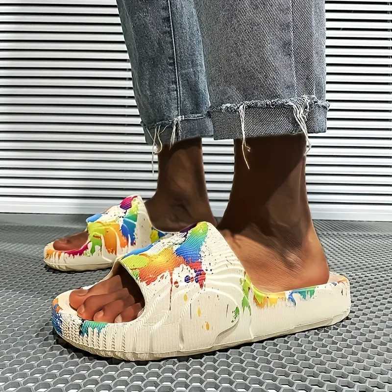 Size 35-46 mens slider shoes couple beach shoes bathroom flat outdoor beach slider thick sole creative casual shoes Y250320