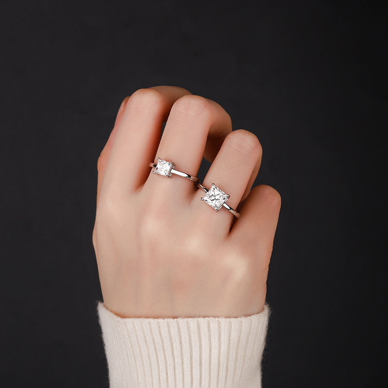 pass dia tester VVS1 D color 2CT moissanite for women sterling sier ring square wedding rings designer jewelry woman gift with box