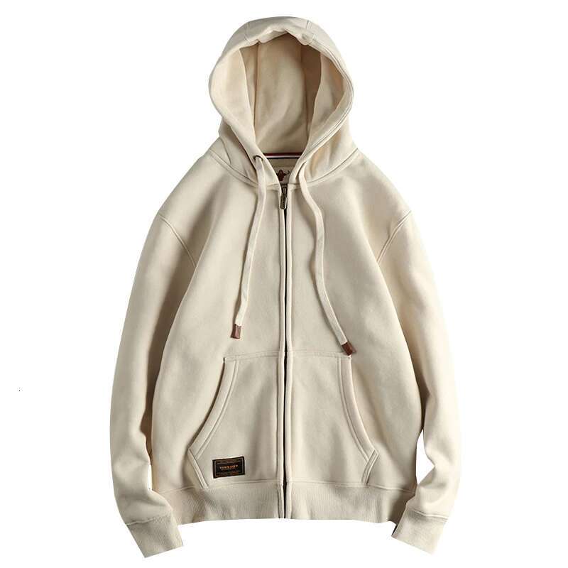 Autumn Winter American Retro Heavyweight Long Sleeved Hooded Hoodies Men's Simple Thickened Veet Casual Cardigan Sweatshirts