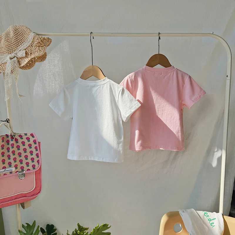 Girls summer round neck short sleeved T-shirt new fashion cat print top girls clothingT250320