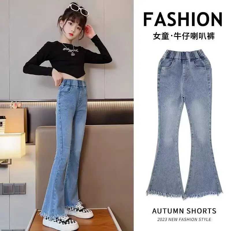Girls Jeans Spring/Outumn Fashion Flared Trouser for Kids Blue Casual Full Match Youth Pants 10 12 14 Years OldT250326