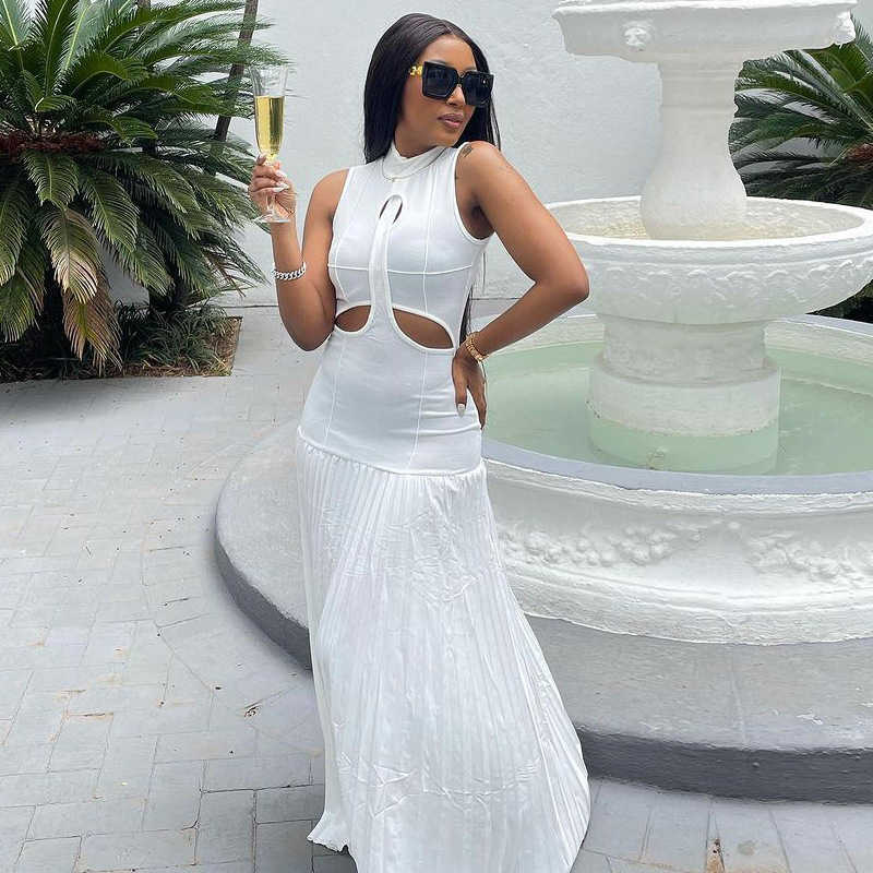 Women's new niche design slim fit pleated long skirt women's fashion dress 250315