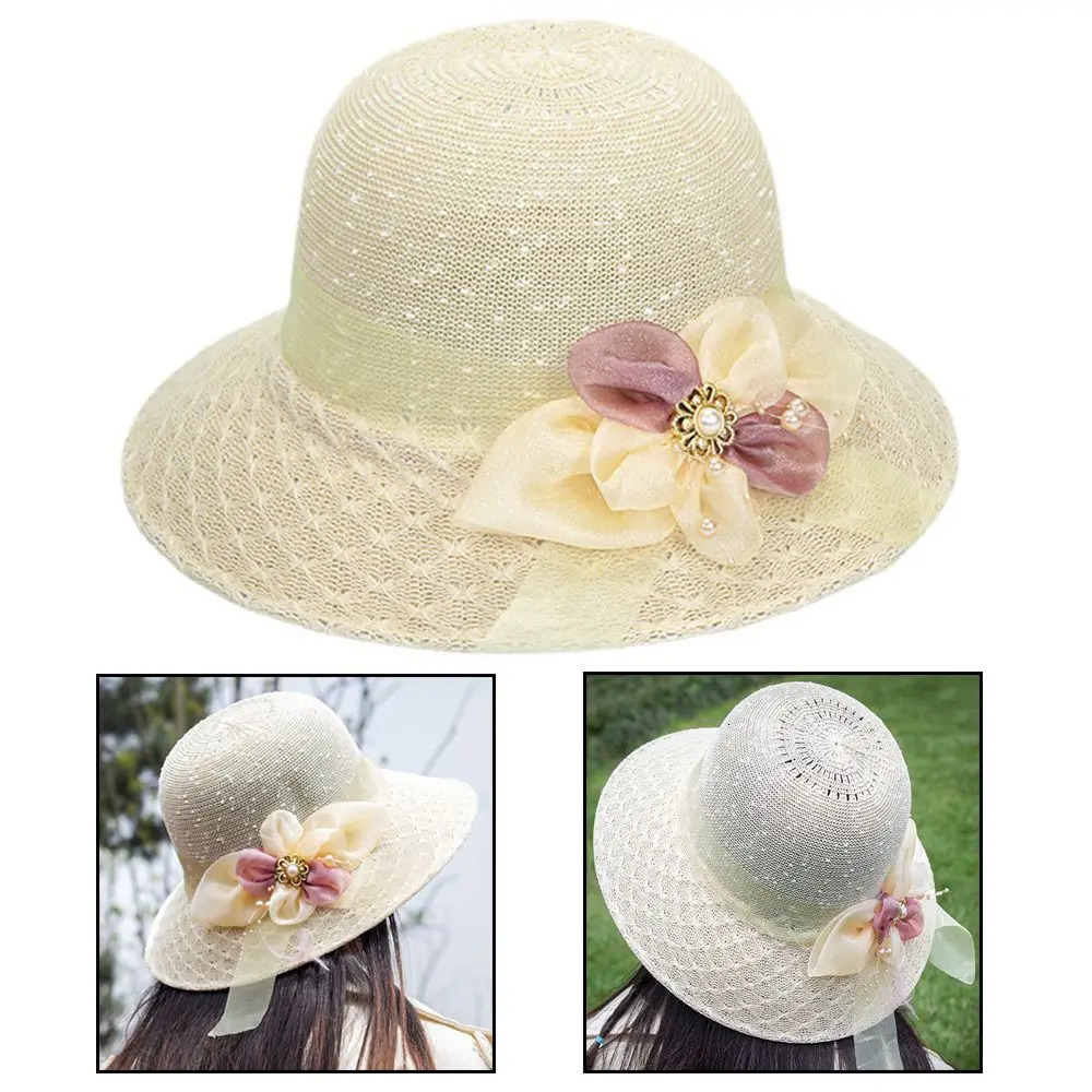Pearl Flower Beach Hats Casual Women Lace Caps Fashion Spring Summer Sun Hat Sunscreen Outdoor Travel Female Straw Hat 250320