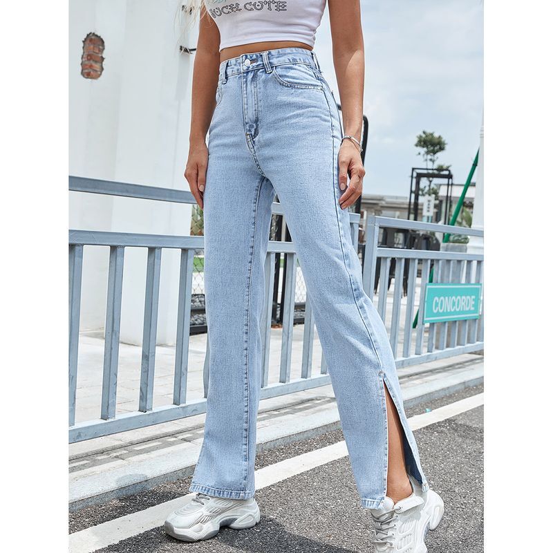 Womens Clothing Split Wide Leg Straight Loose High Waisted Slim Jeans