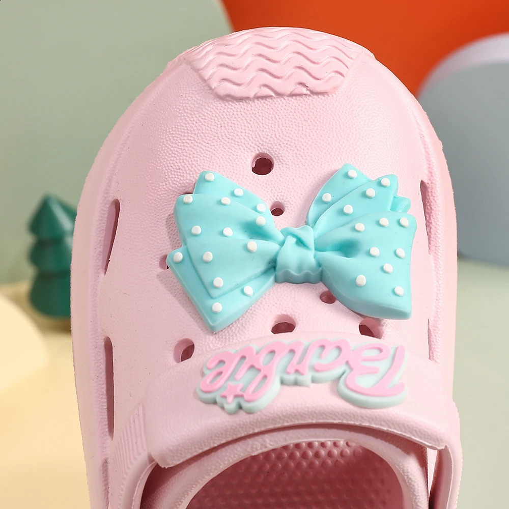 Summer Kids Sandals Hole Childrens Shoes Slippers Soft Anti-Skid Cute Bownot DIY Bath Baotou Sandals for Girls 250319
