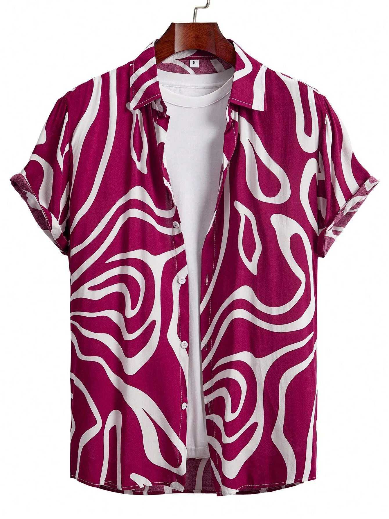Interesting pattern design printed shirt top mens and womens short sleeved shirt fashion button short sleeved top M250320