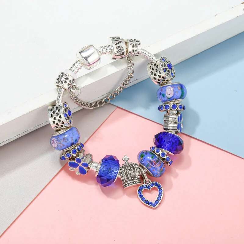 Hot Sale Blue Crystal Beads Charm Bracelets With Classics Bracelets For Women Men Fiancee Bijoux Pulseras Jewelry Gift
