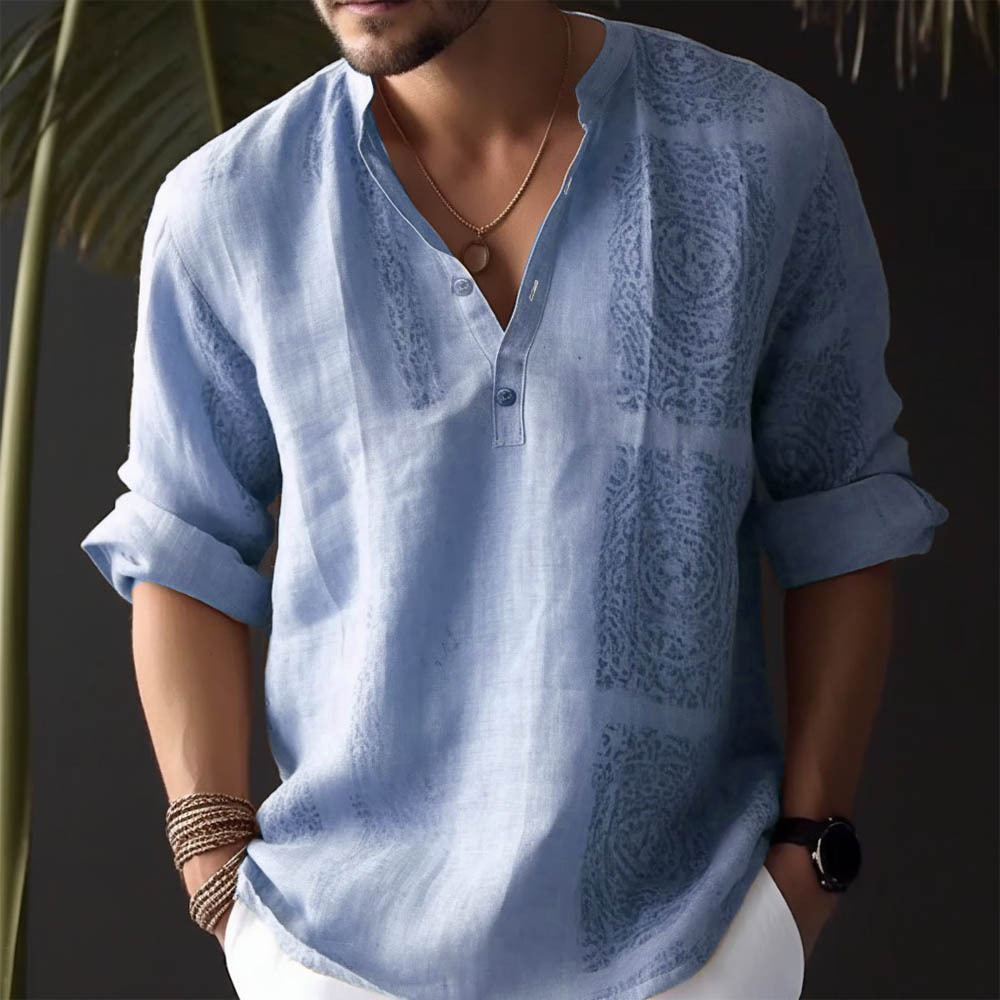 2025 New Men's Long Sleeve Shirt - 3D Digital Print, Youth Mandarin Collar Design, Lightweight and Breathable Fabric, Perfect for Casual and Styl