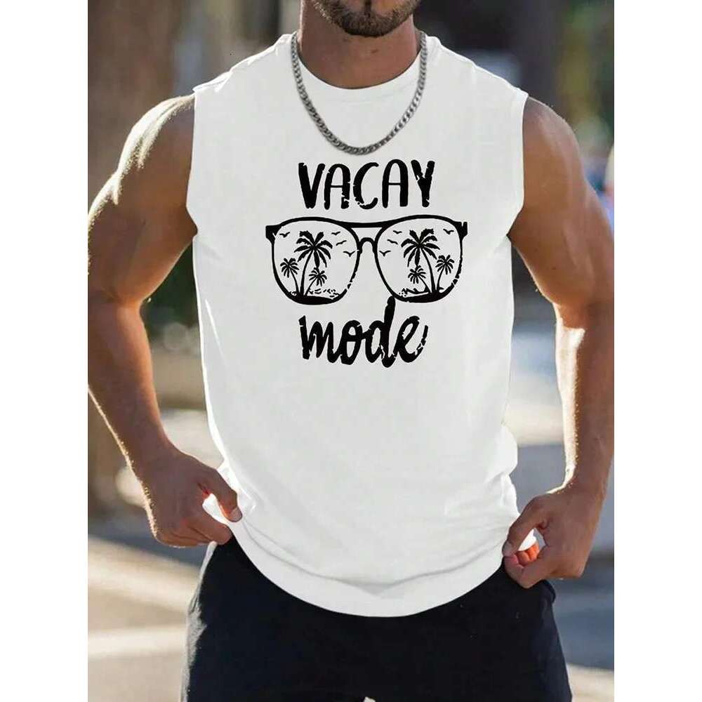 3D Printed Letter Sleeveless Vest for Men, Urban Streetwear, Casual, Trend, Fitness, Medicine, T-shirt, Summer, New