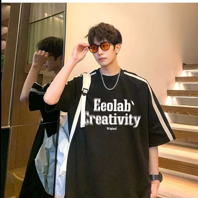 American style short summer new trendy brand printed raglan sleeves loose half sleeved men's T-shirt