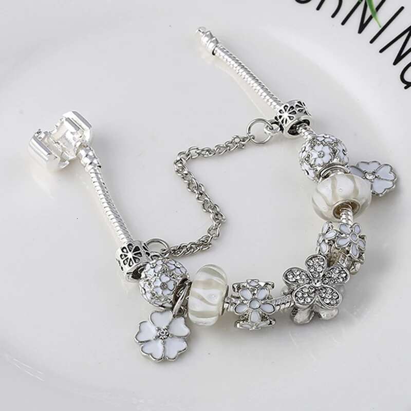 2024 New White Magnolia Bloom Beads Charm Bracelets For Women Fit European Brand Bracelets & Bangles Valentine's Day Gift
