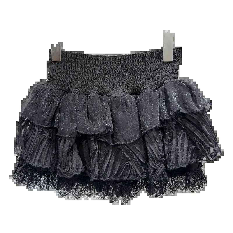 PREPOMP 2024 Summer New LTI Layer Lace Ruffle Fluffy Short Mini Skirt for Women GR091XJ250320