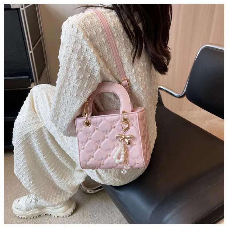 Senior Sense Of Foreign-Style Niche Bag New Tide Fashion Dia Lattice Pearl Handbag Single Shoulder Crossbody Bags
